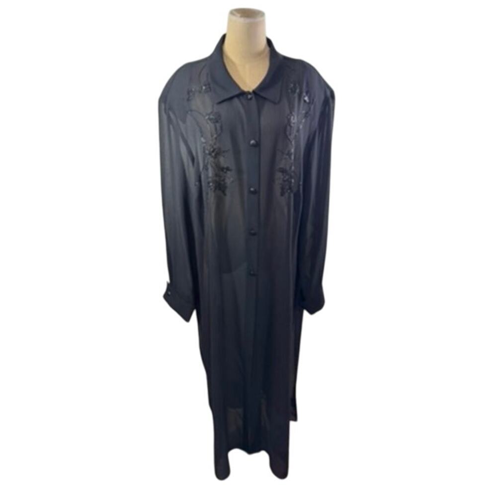 "STUDIO 1" Long Black Sheer Button Down Cover Up SZ 26W Dark Fairy Goth Grandma